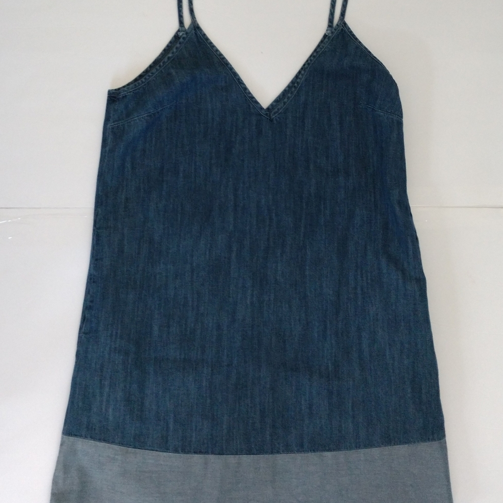 Sincerely Jules Dress Denim Strappy Summer Pockets Color Block Size Small